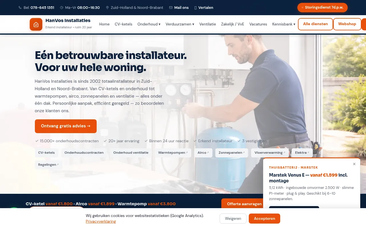 Hanvos Installaties website