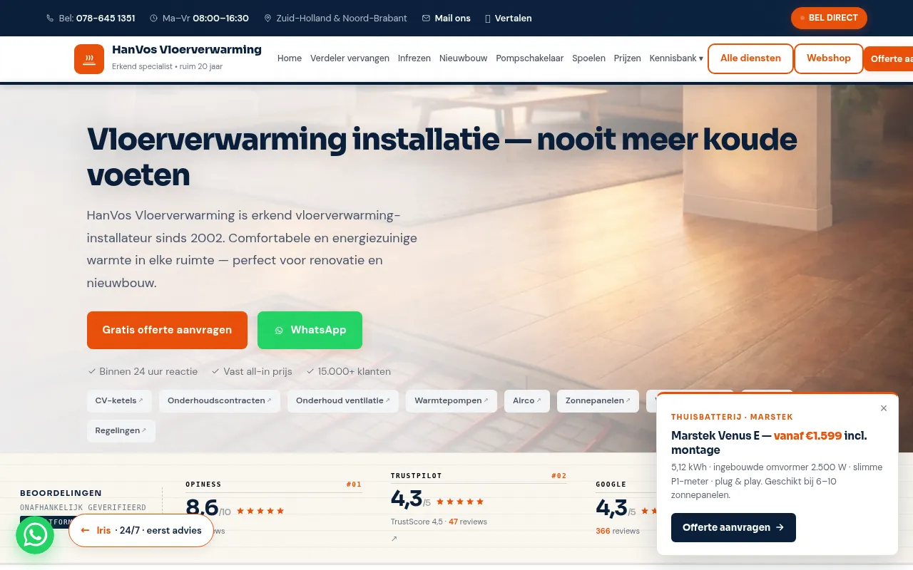 Hanvos Vloerverwarming website