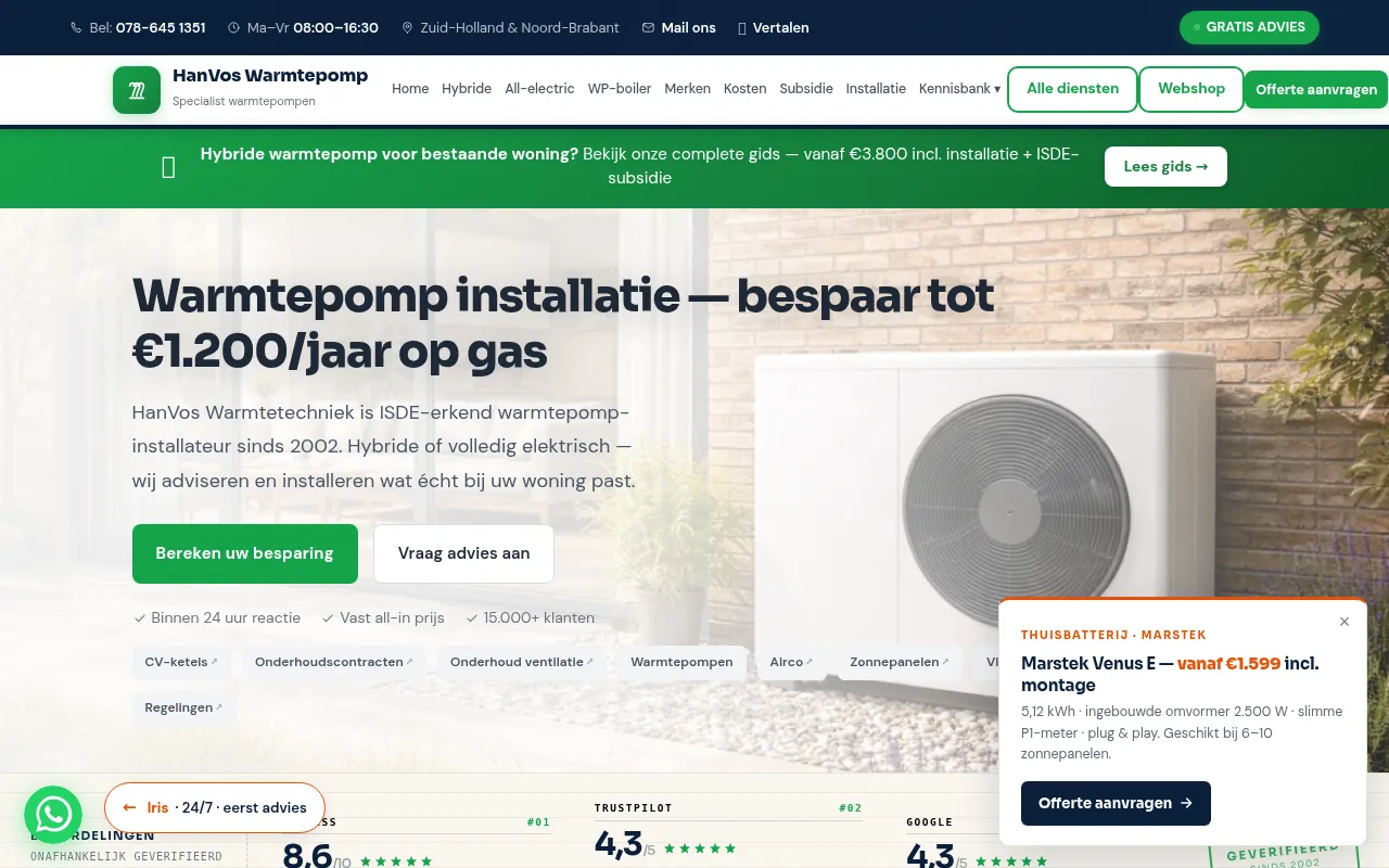 Hanvos Warmtepomp website