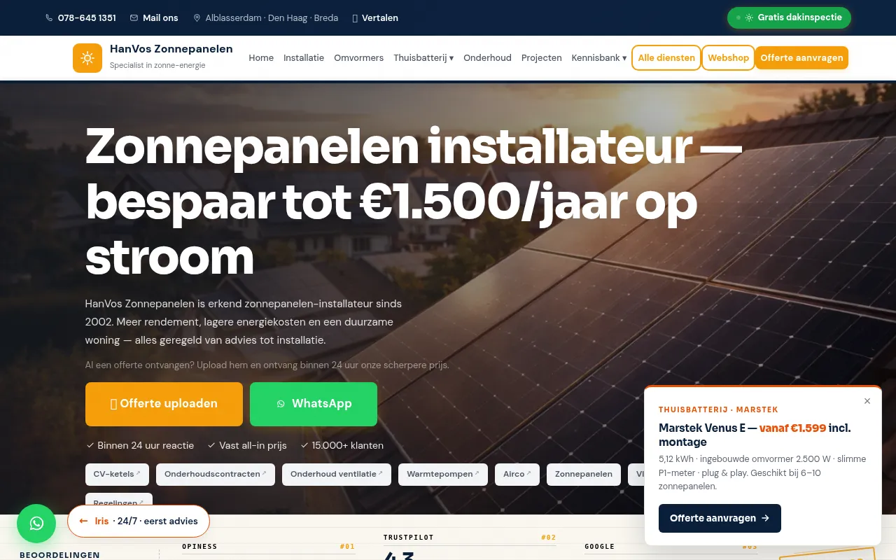 Hanvos Zonnepanelen website